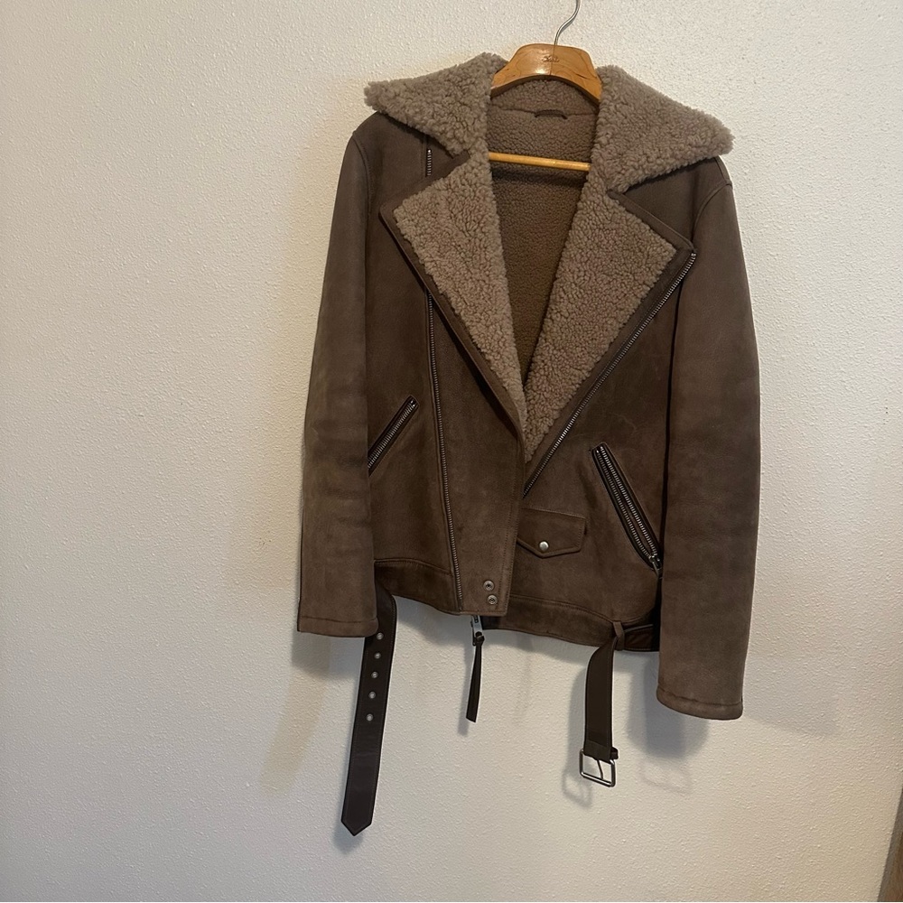 Allsaints Brown Shearling Lined Jacket